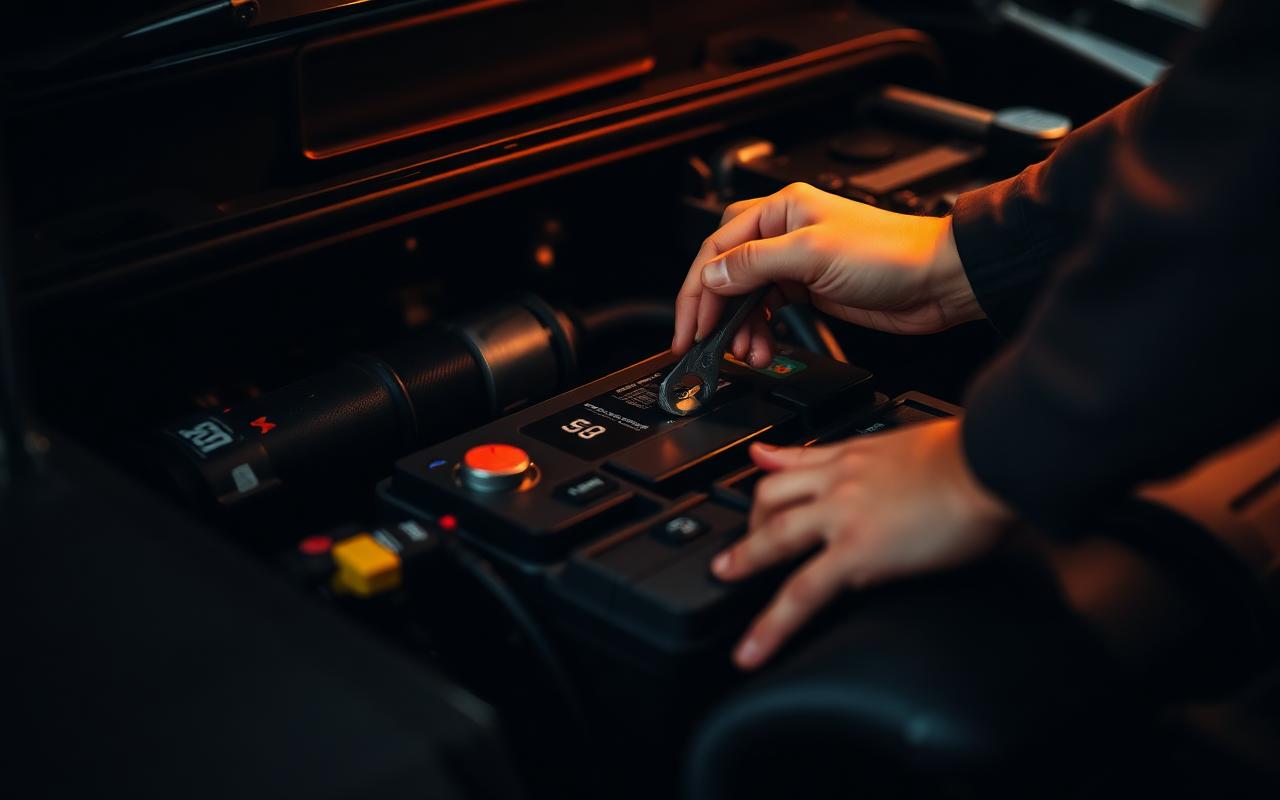 Technician installing a car battery